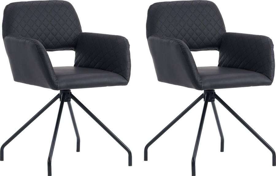 Merax Luxe Eetkamerstoelen Set van 2 Kunstleer Design Stoelen Kunstleder Gestoffeerde Eetkamerstoel Zwart