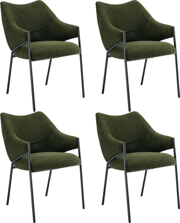 Merax Luxe Eetkamerstoelen Set van 4 Comfortabele Loungestoelen met Armleuning en Dik Zitkussen Sherpa Stof en Verstelbare Poten Groen - Foto 2