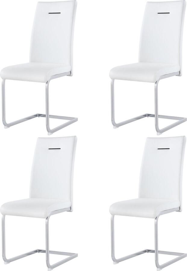 Merax Luxe Eetkamerstoelen Set van 4 Kunstleer Gestoffeerde Stoelen Ergonomische Eetkamerstoel Wit met Zilver
