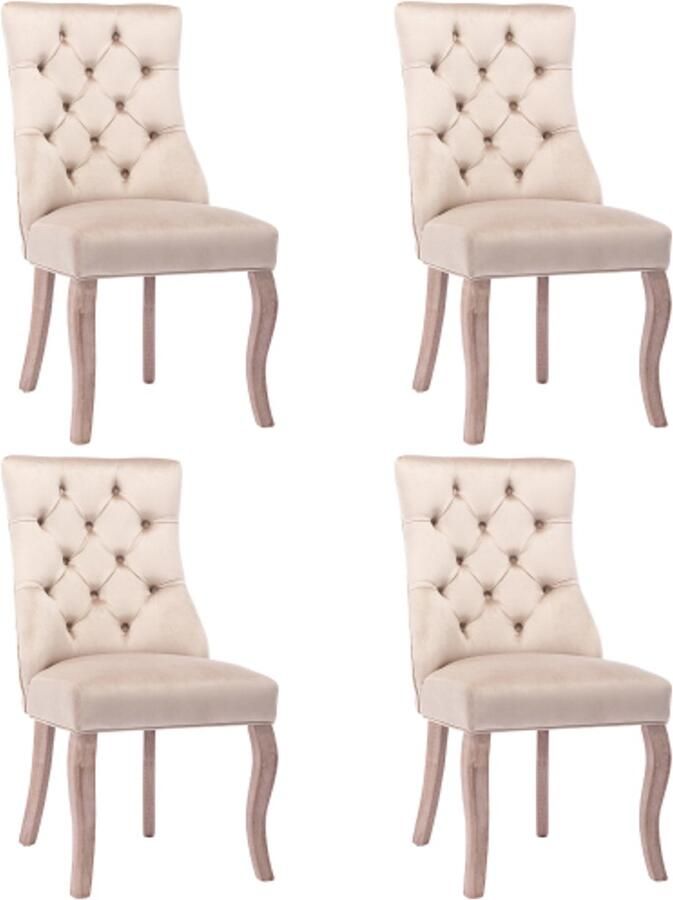 Merax Luxe Eetkamerstoelen Set van 4 Velvet Eetkamerstoel met Hoge Rugleuning Beige