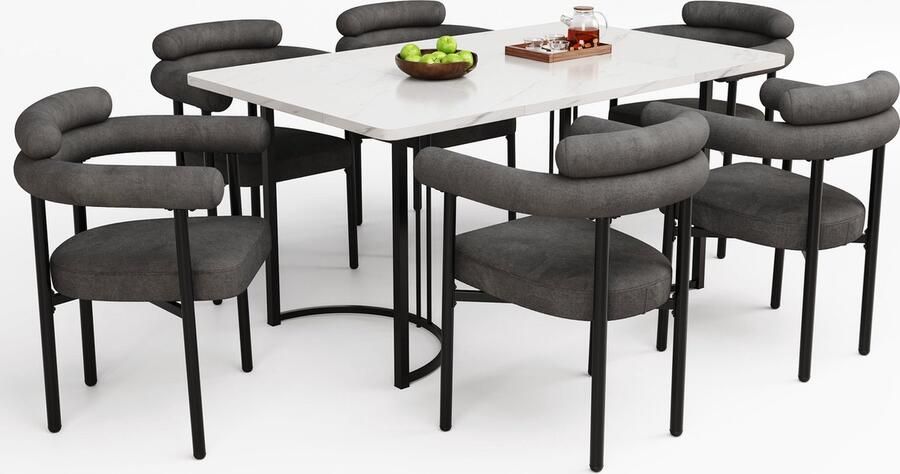 Merax set van 2 eetkamerstoelen moderne stoelen met donkergrijze suède stof ergonomisch ontwerp comfortabele zit geschikt voor eetkamer woonkamer en kantoor - Foto 2