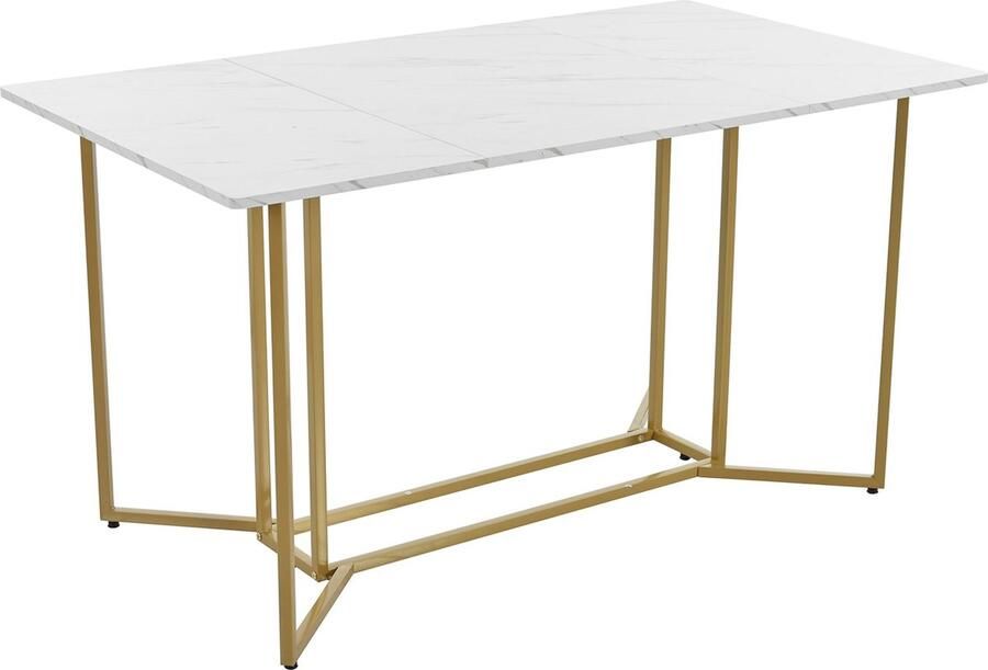 Merax Luxe Eettafel 140x80 cm Keukentafel in Marmerlook met Verstelbare Poten Wit met Goud