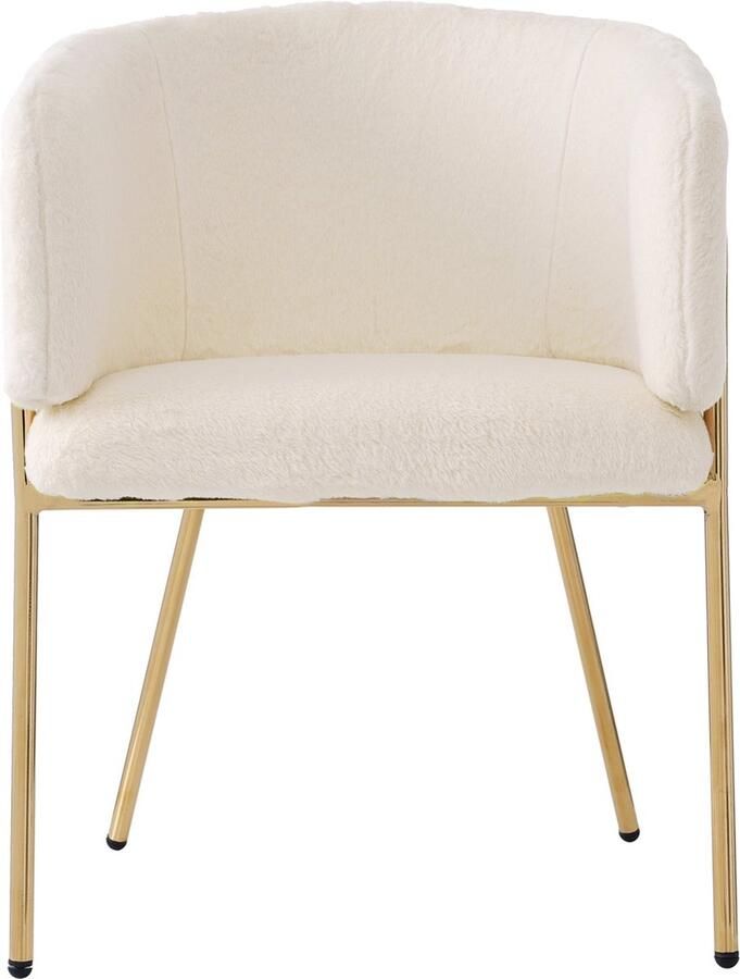 Merax Luxe Fauteuil – Beige – Elegante Comfortstoel – Geschikt voor Woonkamer Slaapkamer en Eetkamer – Imitatie Konijnenbont – Metalen Poten – Draagkracht 150 KG - Foto 2