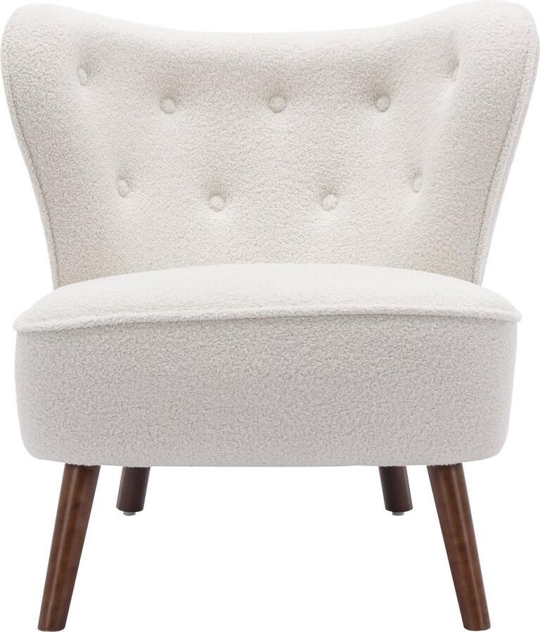 Merax Luxe Fauteuil met Extra Hoge Rugleuning Massief Houten Poten Comfortabele Woonkamerstoel in Sherpa Stof Ergonomisch Ontwerp