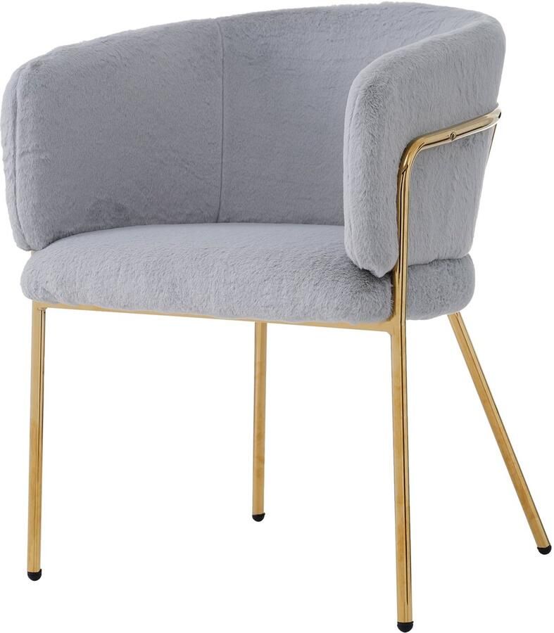 Merax Luxe Fauteuil met Imitatiebont Comfortabele Eetkamerstoel met Metalen Poten Grijs met Goud