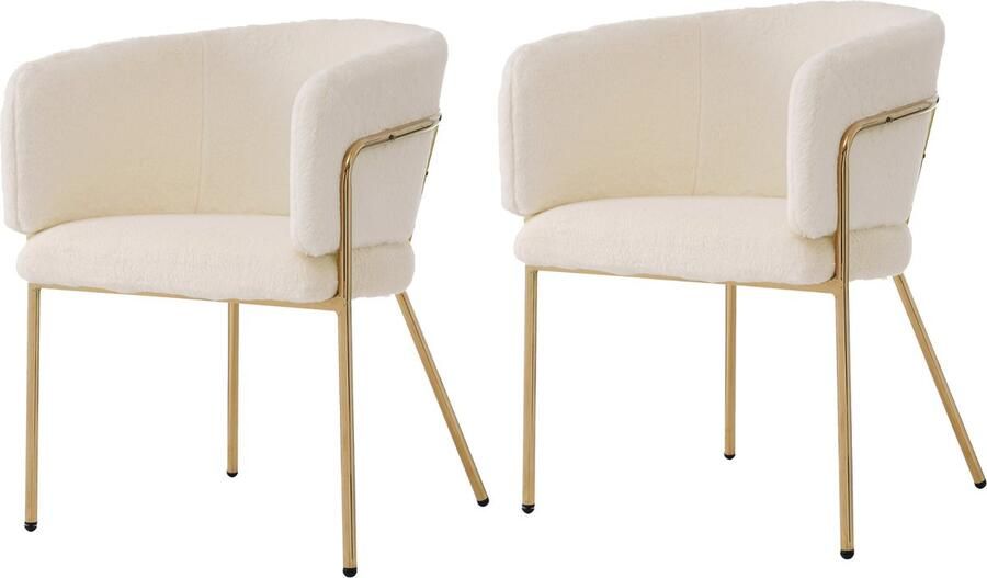 Merax Luxe Fauteuils – 2 Stuks – Elegante Comfortstoelen – Geschikt voor Woonkamer Slaapkamer en Eetkamer – Imitatie Konijnenbont – Metalen Poten – Draagkracht 150 KG per stoel – Beige