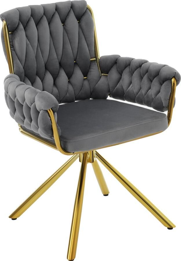Merax Luxe Draaibare Fluwelen Eetkamerstoelen Set van 2 – Grijze Fauteuils voor Woon en Slaapkamer met 360° Draaisysteem en Stabiele Metalen Poten - Foto 2