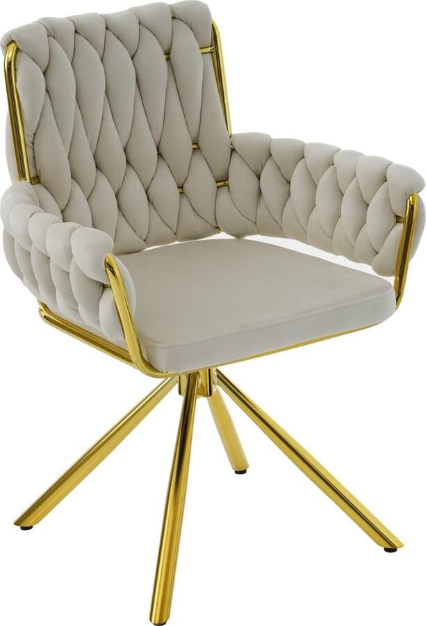 Merax luxe fluwelen draaistoel beige eetkamer- en loungestoel met 360° draaifunctie ergonomisch design metalen frame geschikt voor woon- en slaapkamers