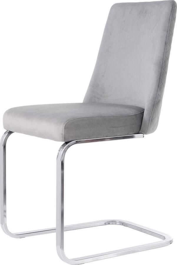 Merax Luxe Fluwelen Eetkamerstoelen – 4-delige Set – Grijs – Moderne Lounge Stoelen met Diamantpatroon en Zilveren Metalen Poten - Foto 2