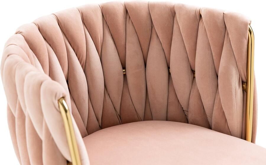 Merax Luxe Fluwelen Eetkamerstoelen Roze – Set van 2 Stoelen met Gouden Metalen Poten en Handgeweven Rugleuning – Comfortabele Stoelen voor Eetkamer Woonkamer of Slaapkamer - Foto 2