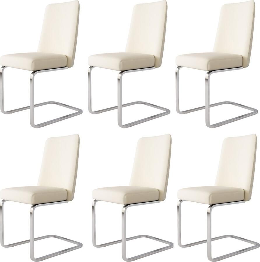 Merax Set van 6 Luxe Fluwelen Eetkamerstoelen Moderne Lounge Stoelen met Diamant-Rugdesign en Zilveren Metalen Slede Poten Beige - Foto 2