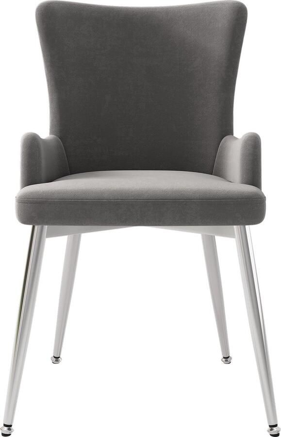 Merax Luxe Fluwelen Eetkamerstoelen Set van 6 – Grijs met Zilverkleurige Metalen Poten Modern en Comfortabel