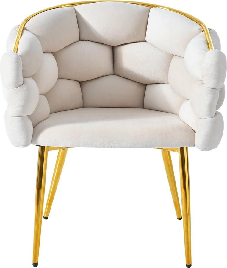 Merax Luxe Samtstoel Moderne Beige Fauteuil met Vergulde Metalen Poten Bubble Design (1 Stuk) voor Woonkamer Eetkamer of Make-up - Foto 2
