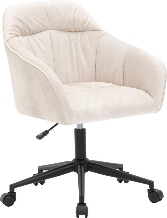 Merax Luxe Velvet Bureaustoel Stoel op Wielen In Hoogte Verstelbaar en 360° Draaibaar Beige Fluweel Zwart Onderstel