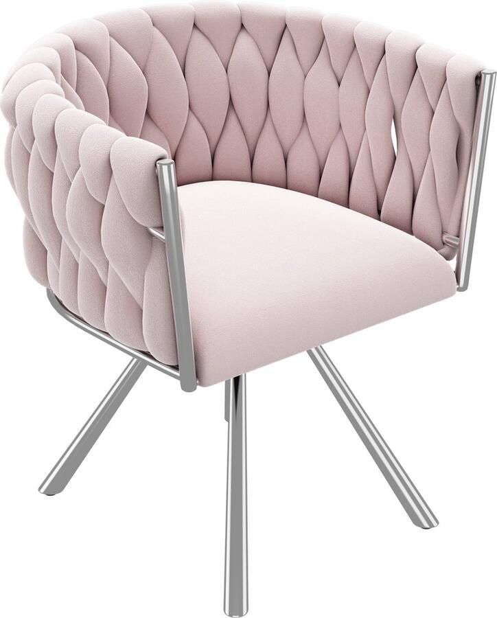 Merax Luxe Velvet Make-up Stoel – Roze Kaptafelstoel met 360° Draaifunctie – Ergonomische Beautystoel met Metalen Poten