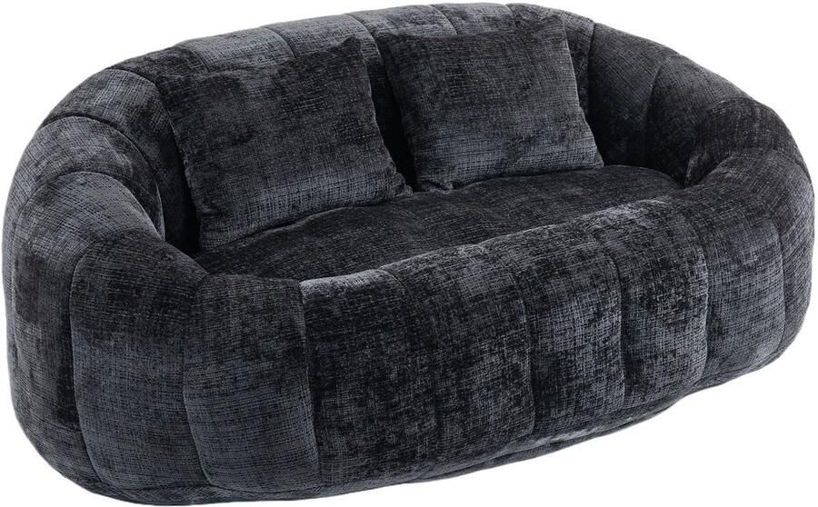 Merax Luxe Zitzak Bank met Hoge Rug – Comfortabele Loungestoel voor Volwassenen en Kinderen – Chenille Zitzak Sofa met Schuimvulling – Zachte Loungebank voor Woonkamer of Slaapkamer – Zwart