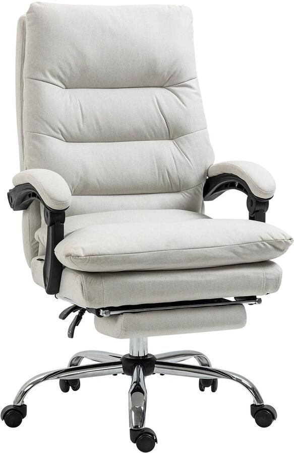 Merax Ergonomische Bureaustoel met 135° Kantelbare Rugleuning Verstelbare Draaistoel met Voetensteun en Massage Functie Creme Wit