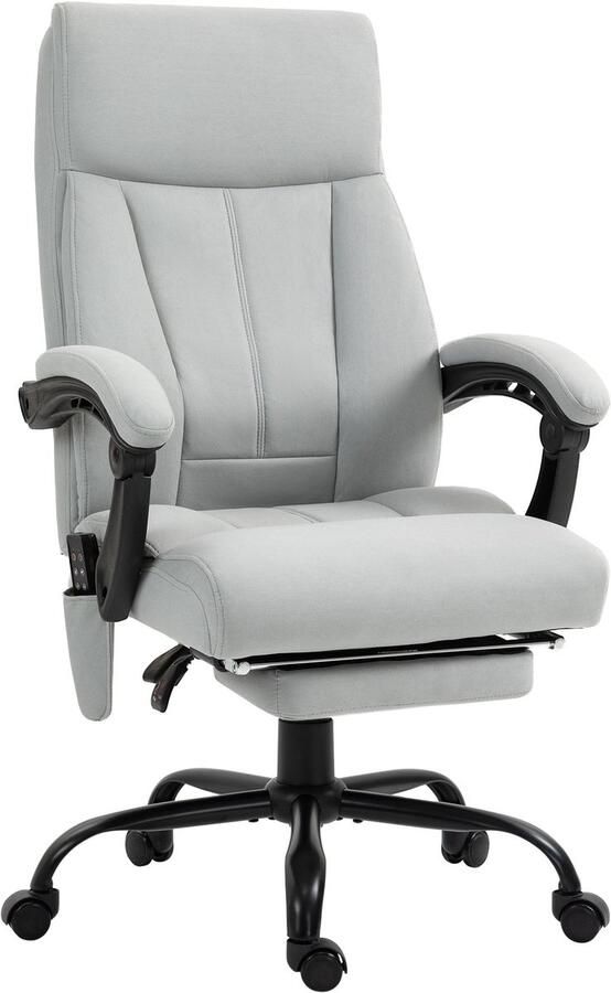Merax Ergonomische Bureaustoel met Massage Functie Stoel op Wielen met Ligfunctie Verstelbare Kantoorstoel met Voetensteun Lichtgrijs