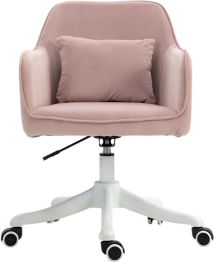 Merax Massage Bureaustoel Roze Fluweel Met Vibratie Verstelbare Armleuningen Draaistoel Met USB Ergonomisch Thuiswerkstoel