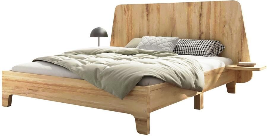 Merax Massiefhouten Bed 140x200cm Doppelbed met Lattenbodem en Opbergruimte Eik Stabiel en Duurzaam (Met Matras)