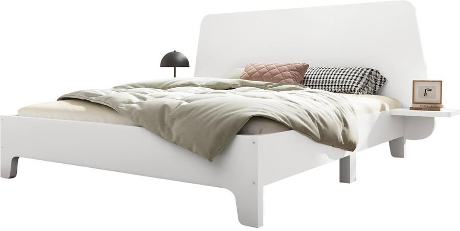 Merax Massief Houten Bed 160x200 cm Bedframe met Opbergruimte Hoofdbord en Lattenbodem Wit