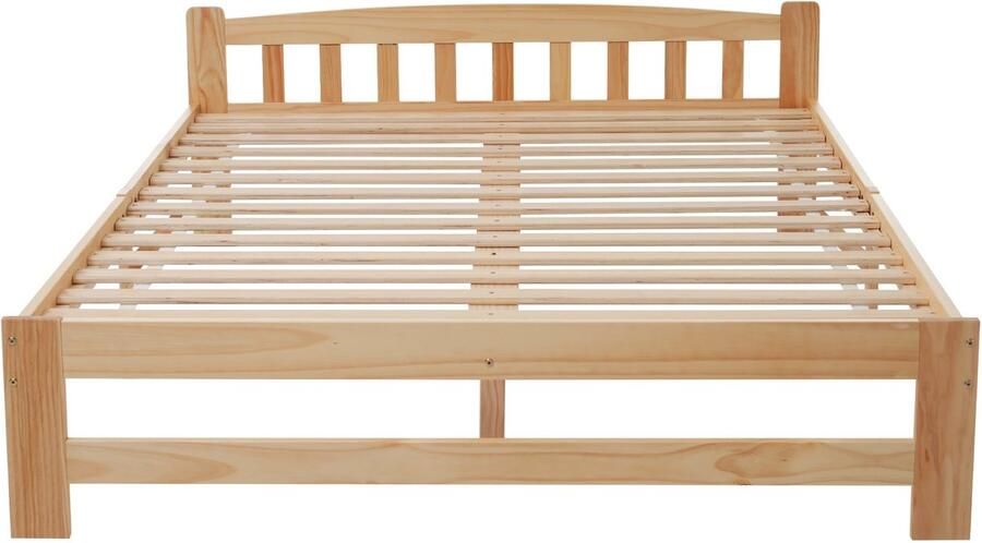 Merax Massief Houten Tweepersoonsbed 140x200 cm Bed met Hoofdeinde en Lattenbodem Hout Bruin
