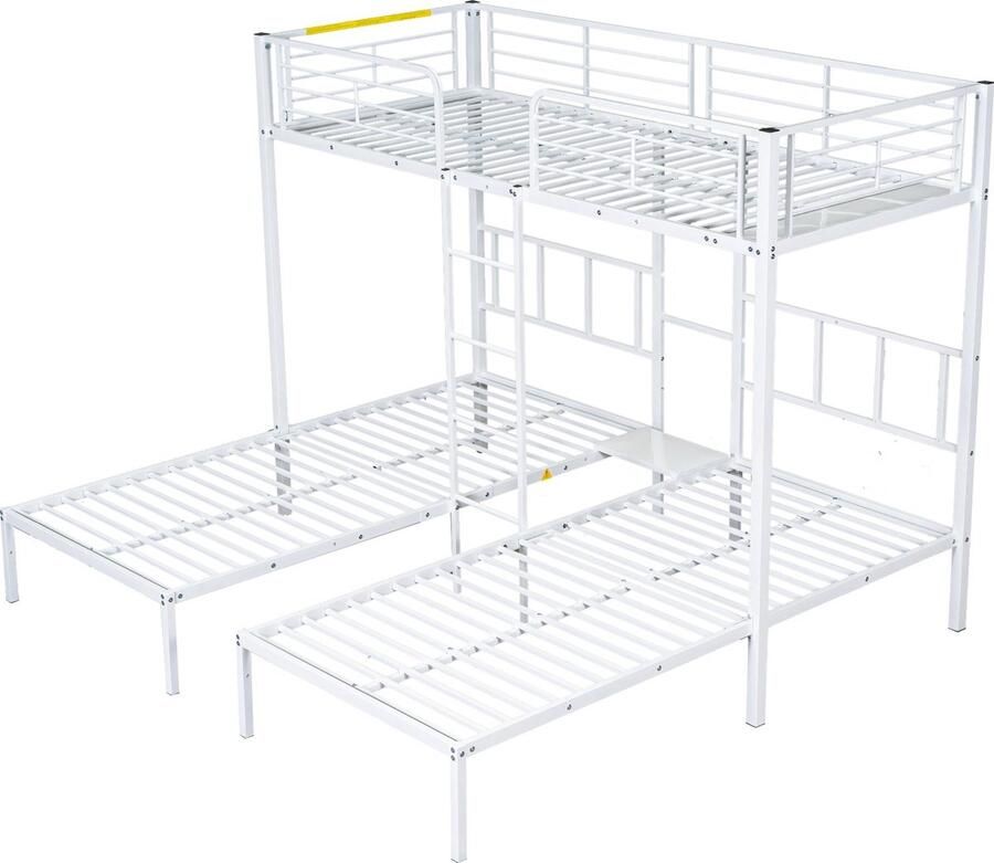 Merax Stapelbed voor 3 Personen met Metalen Frame Inclusief Ladder Tafel en Veiligheidshekken Wit 90x200 cm - Foto 2