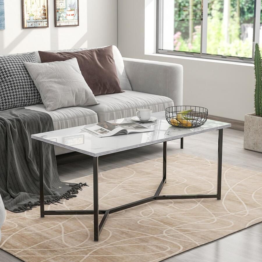 Merax Mid Century Modern salontafel Houten rechthoekig design Wit Woonkamertafel 106x55x45 cm (LxBxH)