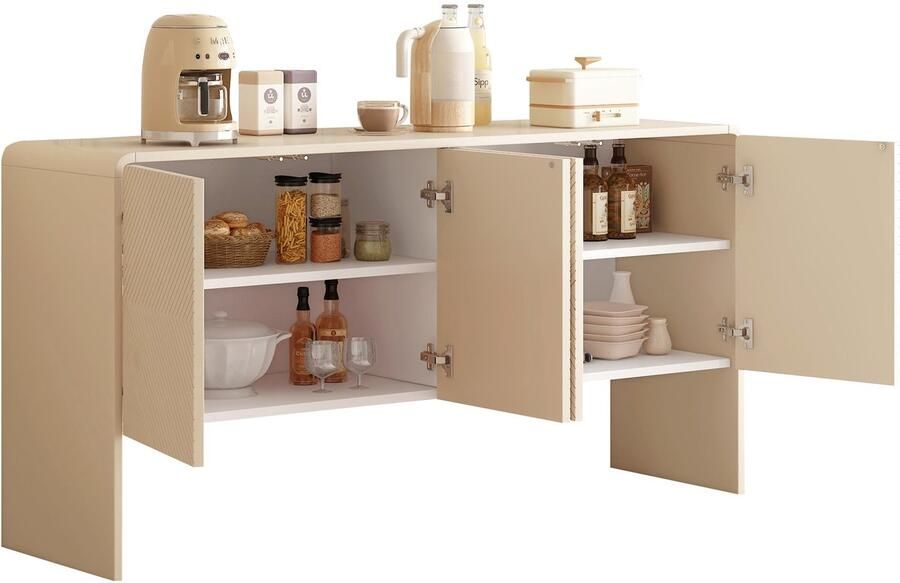 Merax Minimalistisch Dressoir met 4 Deuren Push-to-Open Sideboard Grote Opbergkast Apricot Cream 152 5x40x76 5 cm