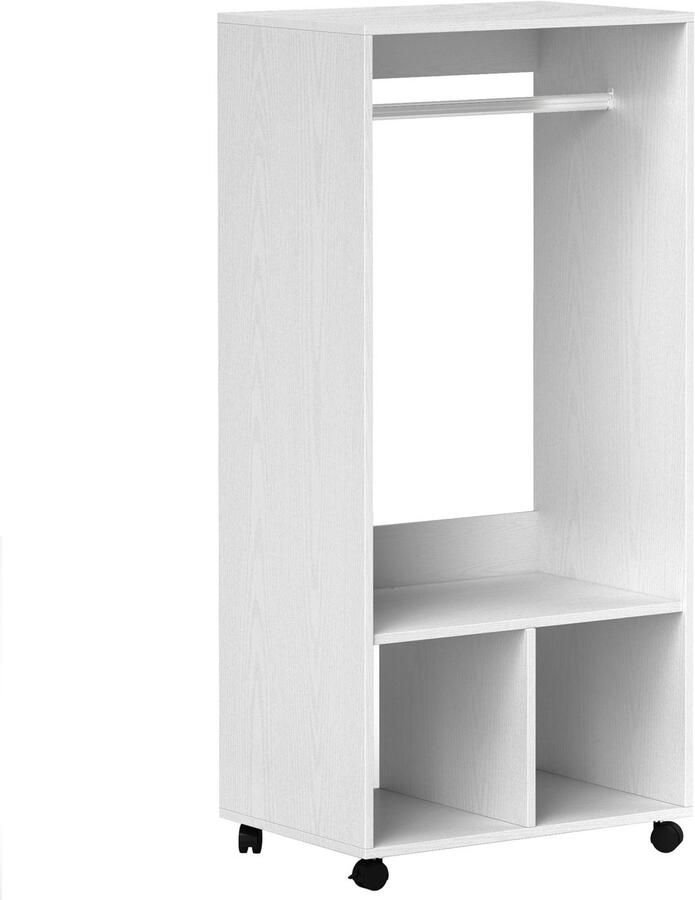 Merax Mobiele Kledingkast Op Wieltjes Open Garderoberek Met Hanger En Legplanken Witte Kast Voor Slaapkamer Of Hal 60x40x127 Cm