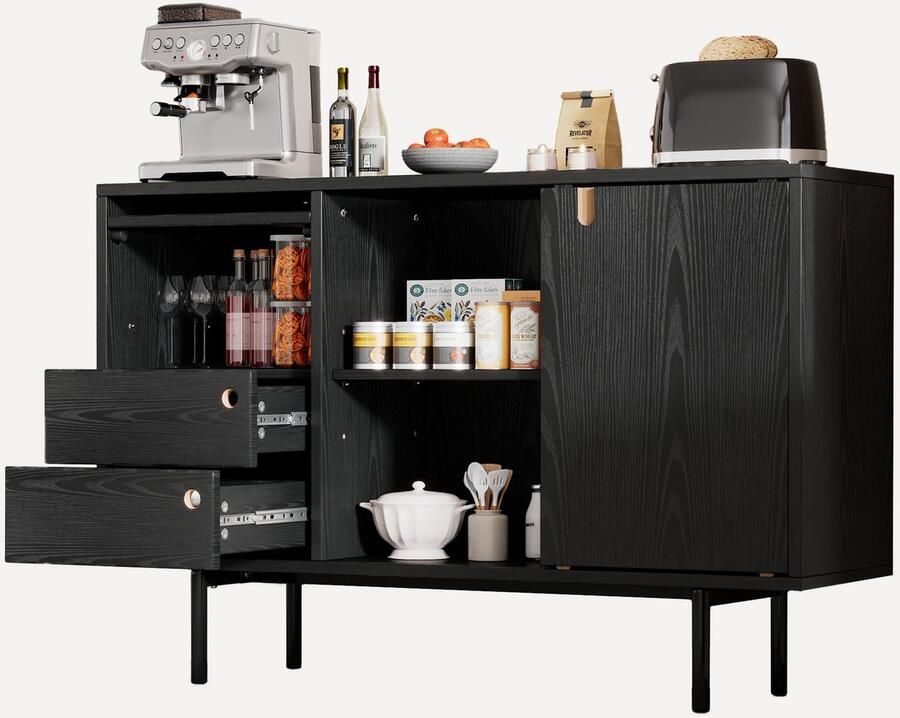 Merax Modern dressoir ladekast in tweekleurig design met 2 lades en 3 deuren zonder handgrepen 120 x 35 x 78 cm