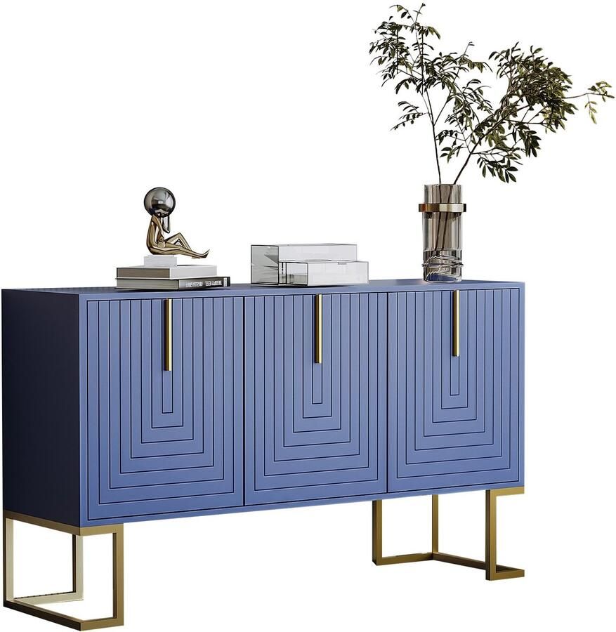 Merax Modern Dressoir met 3 Deuren en Verstelbare Planken Buffetkast met U-vormige Deuren en Gouden Handgrepen Kast Blauw