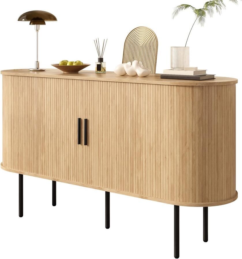 Merax Modern Sideboard met Rolluikdeur Aluminiumgrepen en Eisenpoten Multifunctionele Kast voor Woonkamer Eetkamer en Moderne Interieur