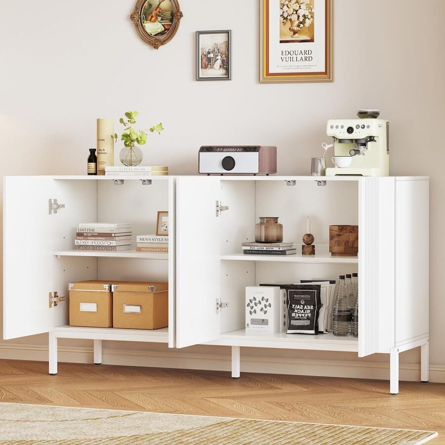 Merax Modern dressoir met unieke belijning 4-deurs greeploze deur voor eetkamer woonkamer en keuken wit