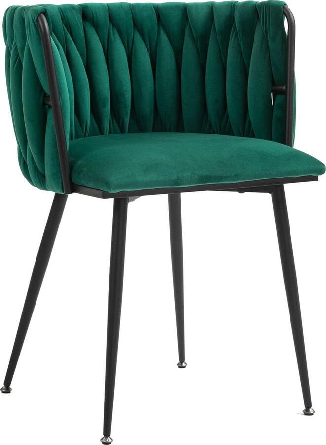 Merax Modern Luxe Fluwelen Eetkamerstoelen Set van 2 – Met Gouden Metalen Poten en Handgeweven Rugleuning voor Eetkamer Woonkamer en Slaapkamer