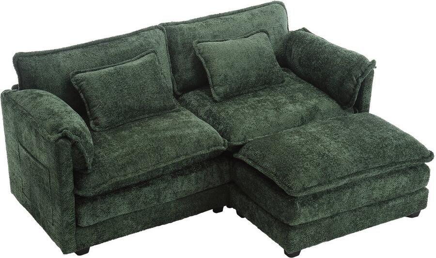 Merax Modern Minimalistisch 2-Zits Bank met Voetsteun Chenille Stof Opbergruimte en Kussens Comfortabel en Ruim Geschikt voor Woonkamer en Slaapkamer Smaragdgroen