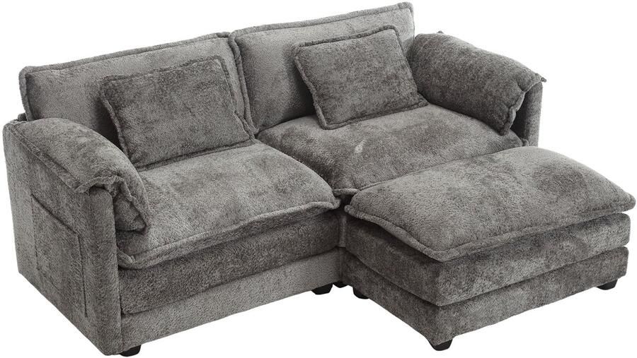 Merax Modern Minimalistisch 2-Zits Bank met Voetsteun Chenille Stof Opbergruimte en Kussens Comfortabel en Ruim Geschikt voor Woonkamer Slaapkamer of Kantoor Grijs