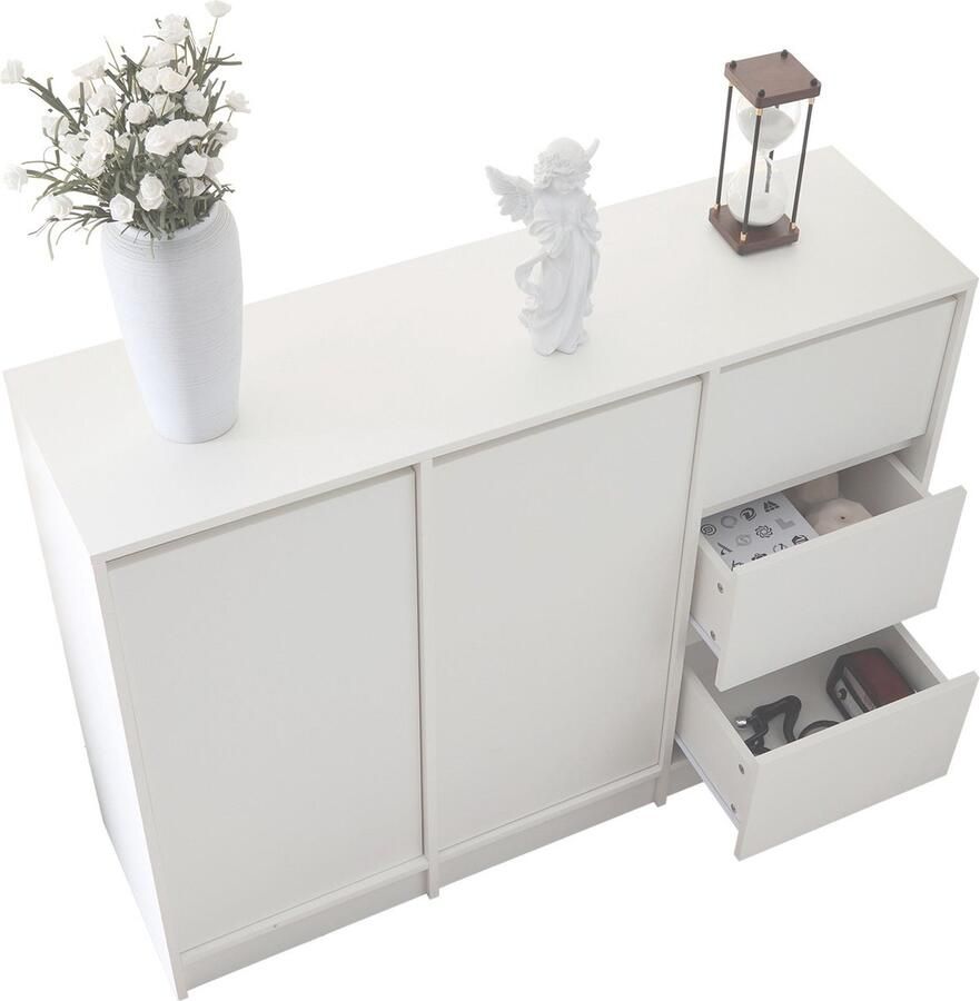 Merax Modern Sideboard Dressoir Schoenenkast met Grote Opbergruimte 2 Deuren en 3 Laden met Verstelbare Plank 120x90x35 cm – Wit