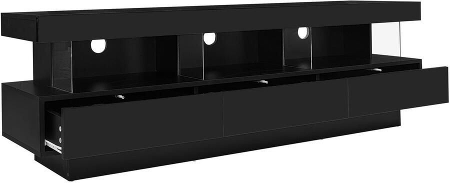 Merax Modern TV-Meubel 70 Inch TV Kast met LED-Verlichting Bluetooth en App-bediening Zwart Hoogglans