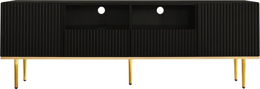 Merax Moderne TV-meubel – Zwarte TV-kast met Gouden Accenten – Geschikt voor Televisies tot 69 Inch – Stijlvol Design in Zwart & Goud - Foto 2
