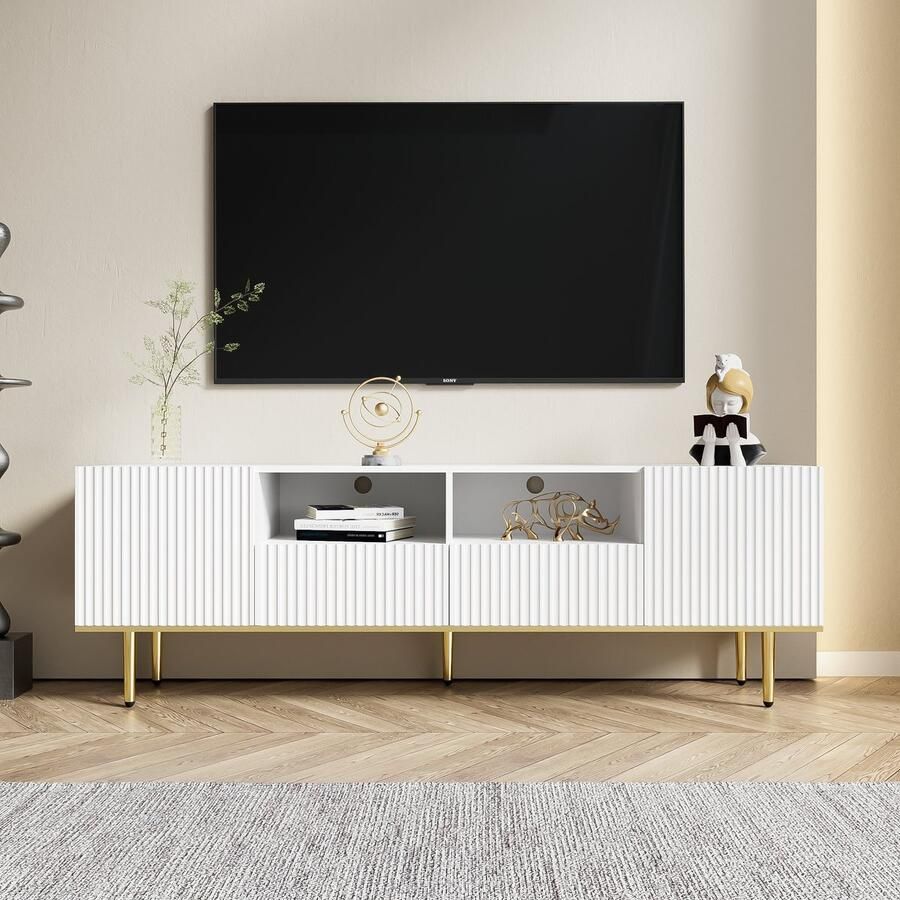 Merax Modern tv-meubel met gouden poten en gouden rand 165 x 36 x 55 cm