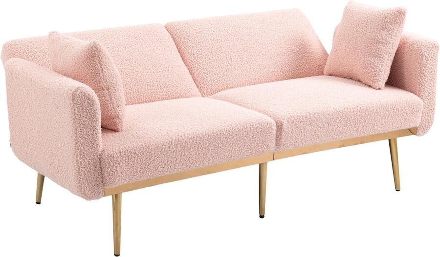 Merax Modern Tweezitsbank Slaapbank met Verstelbare Rugleuning en Stabiel Frame Roze