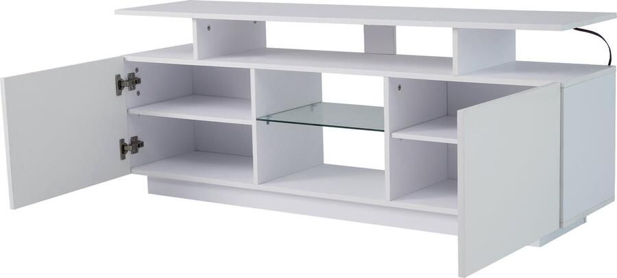 Merax modern wit TV-meubel 140 cm Met 16-kleurige LED-verlichting glaspanelen en hoogglans afwerking Geschikt voor TV's tot 60 inch