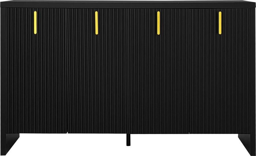 Merax Modern Zwart Sideboard met Gouden Handgrepen en Verstelbare Planken 140 cm