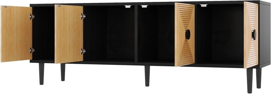 Merax Modern zwart TV-meubel met opbergruimte 150 x 38 x 55 cm laag bamboe dressoir