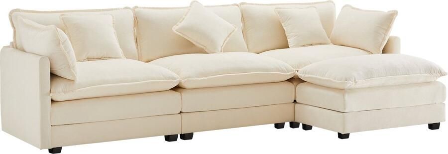 Merax Moderne 3-Zits Hoekbank L-Vorm Design Bankstel Chenille Stof Beige