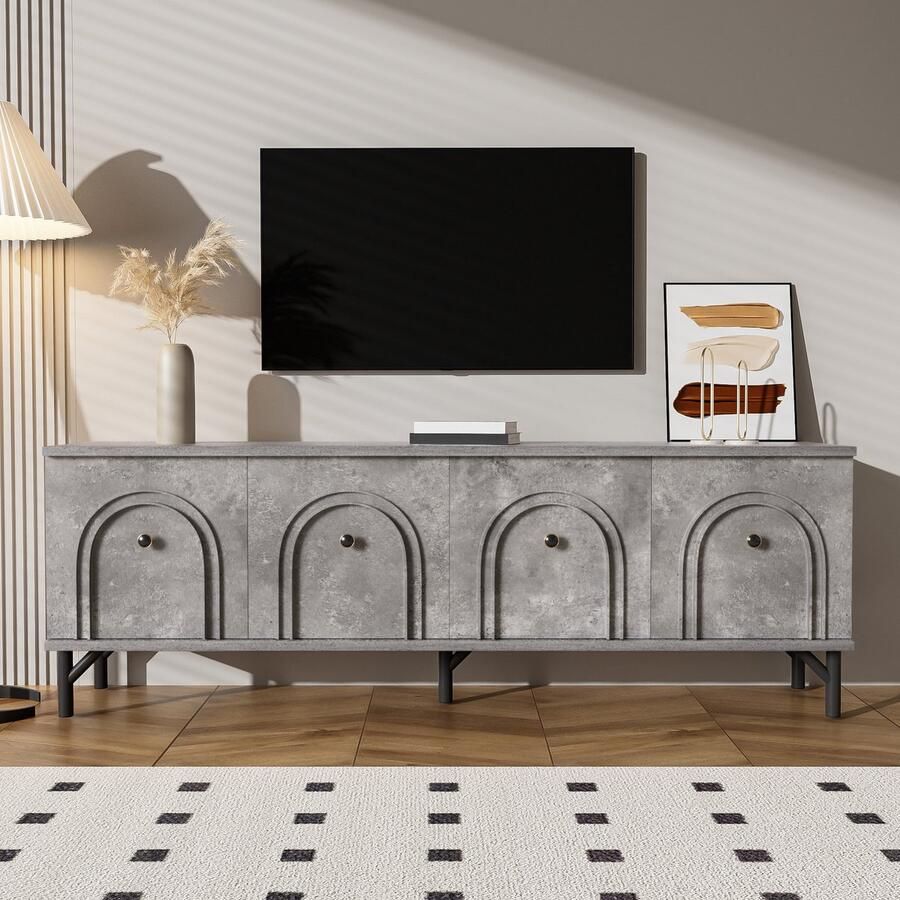 Merax Moderne 4-deurs Tv-meubel grijs 160 x 38 x 55.5 cm stijlvol design met soft-close scharnieren
