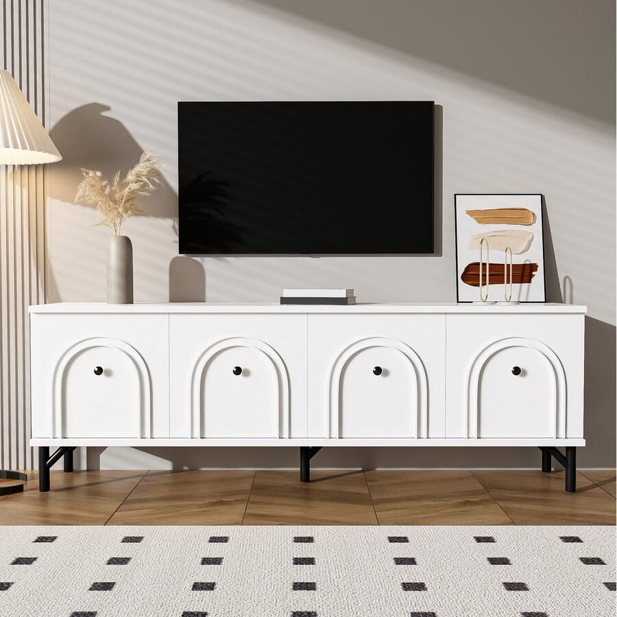 Merax Moderne 4-deurs Tv-meubel wit 160 x 38 x 55.5 cm elegant design soft-close scharnieren