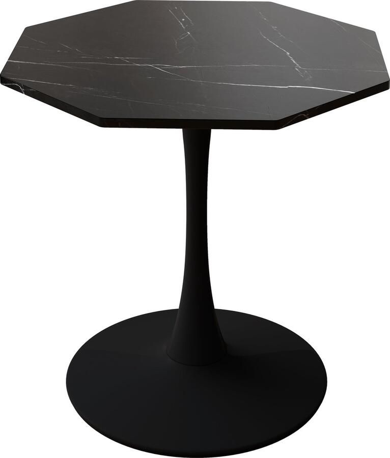 Merax Moderne Achthoekige Salontafel Marmerlook Tafelblad en Metalen Onderstel Zwart