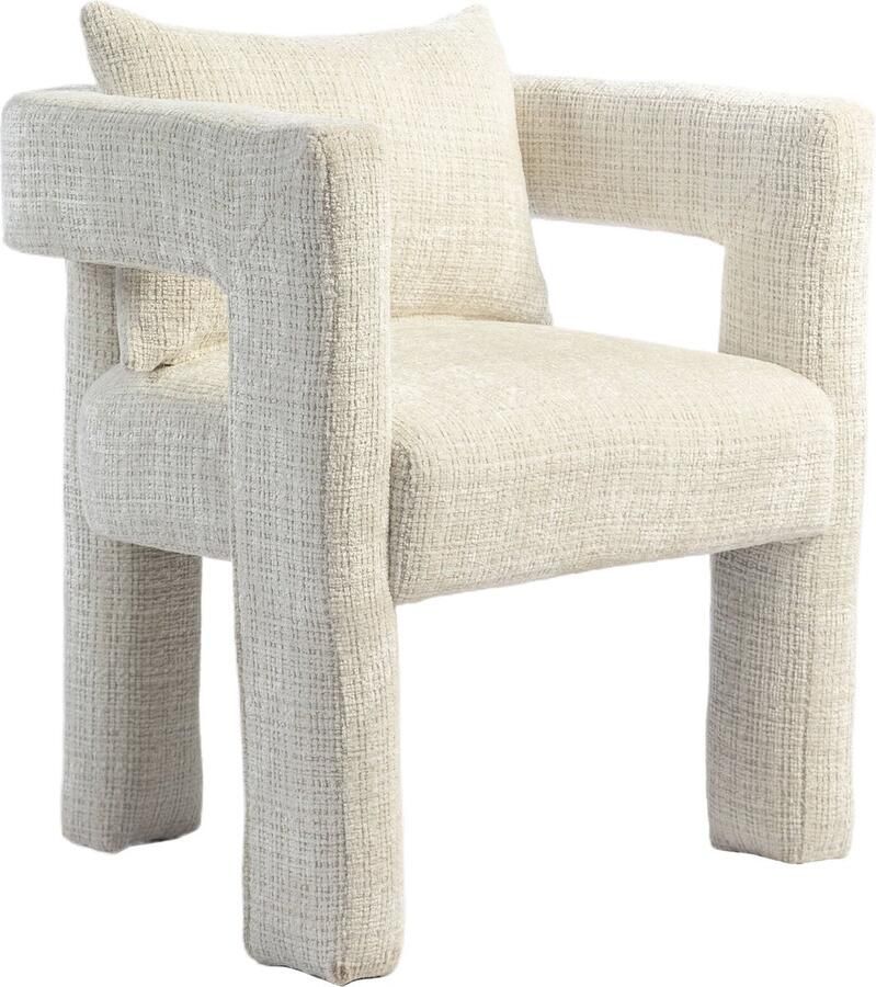 Merax Moderne Chenille Loungestoel Comfortabele Eetkamerstoel met Holle Armleuningen en Kussen Geschikt voor Woonkamer Eetkamer Slaapkamer en Kantoor Beige